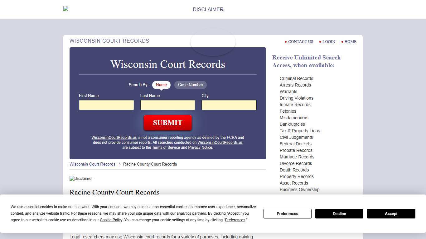 Racine County Court Records | WisconsinCourtRecords.us